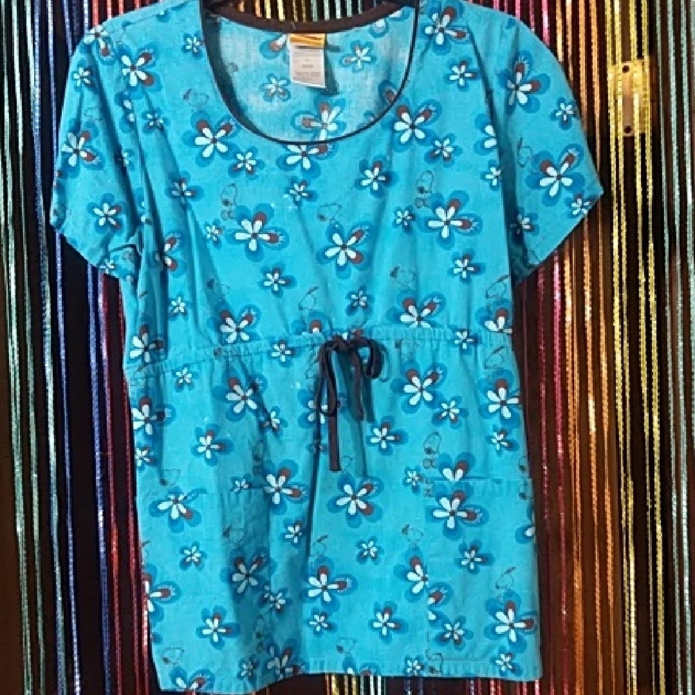 Peanuts Blue Tie Front Short Sleeve Blouse